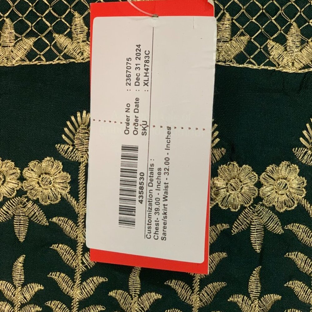 NWT - House of Indya Green Sequin Thread Embroidered Silk Lehenga Set - Size L - Picture 3 of 16